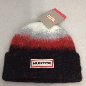HUNTER WOMENS BLACK RED  Black, Red, Gray and White BEANIE HAT NEW